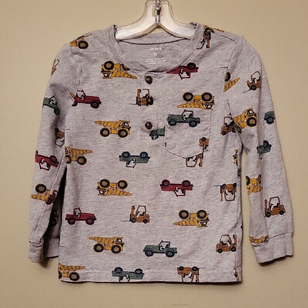 Carter's grey vehicle print long sleeve shirt